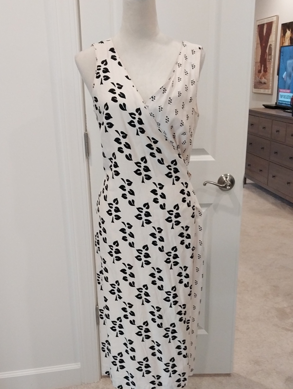 Ann Taylor Black and Cream Sleeveless Wrap-Style Maxi Dress